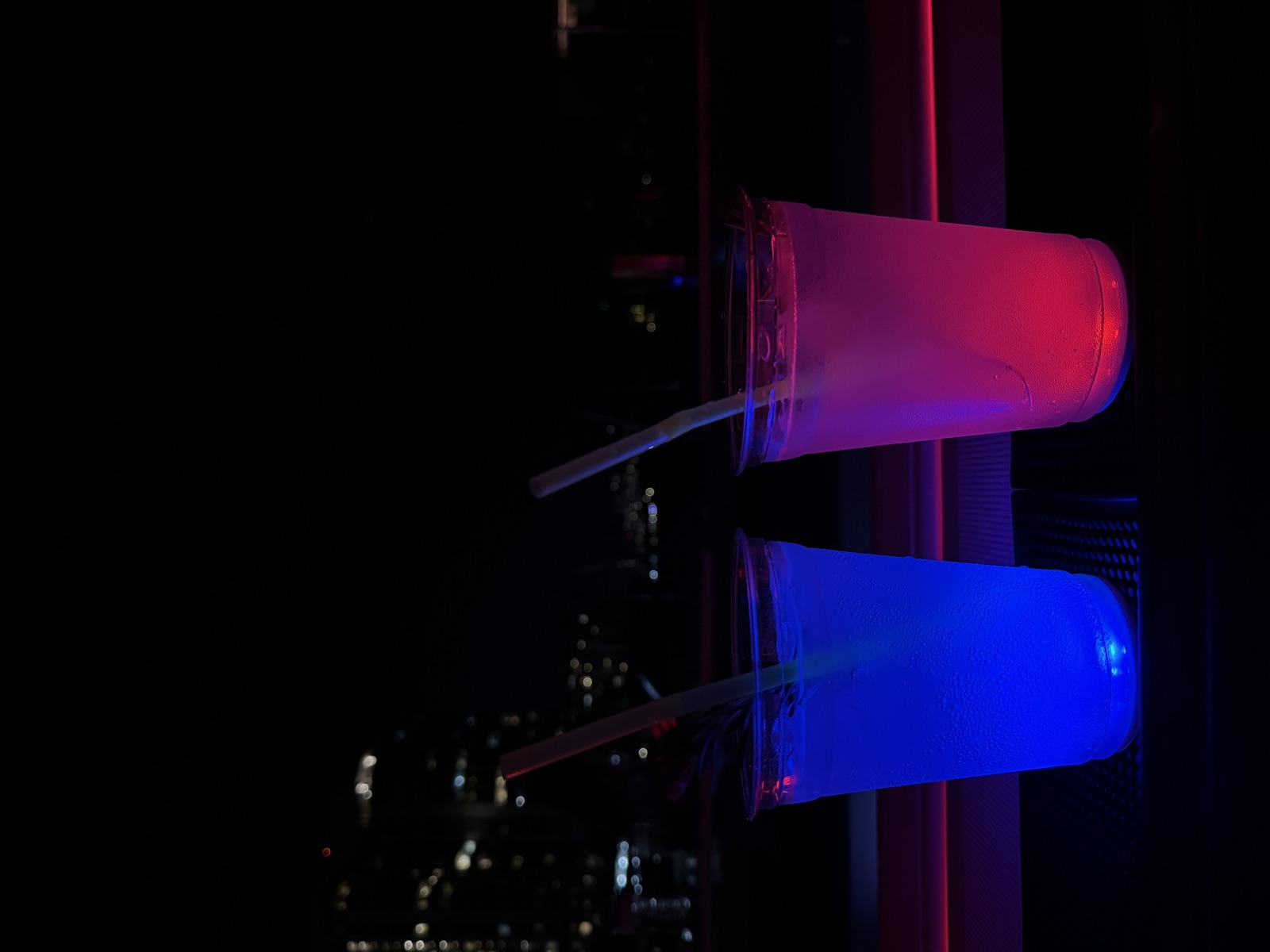 LED glowing cups red and blue neon Miami event