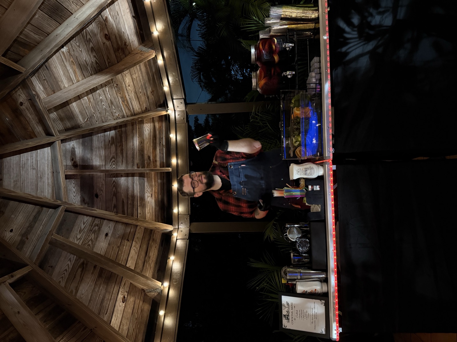 Portable bar setup in gazebo at night Miami