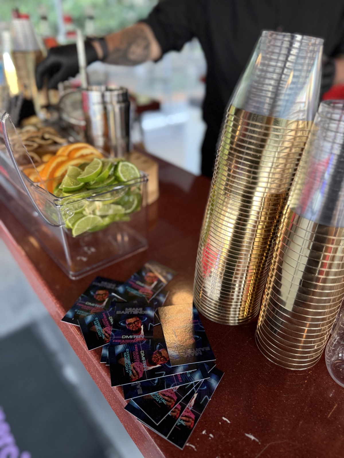 Yacht bar garnishes limes gold cups Miami